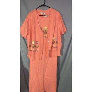 Nina Piccalino Vintage Dress Set Womens  2XL Coral Sleeveless Button Slip